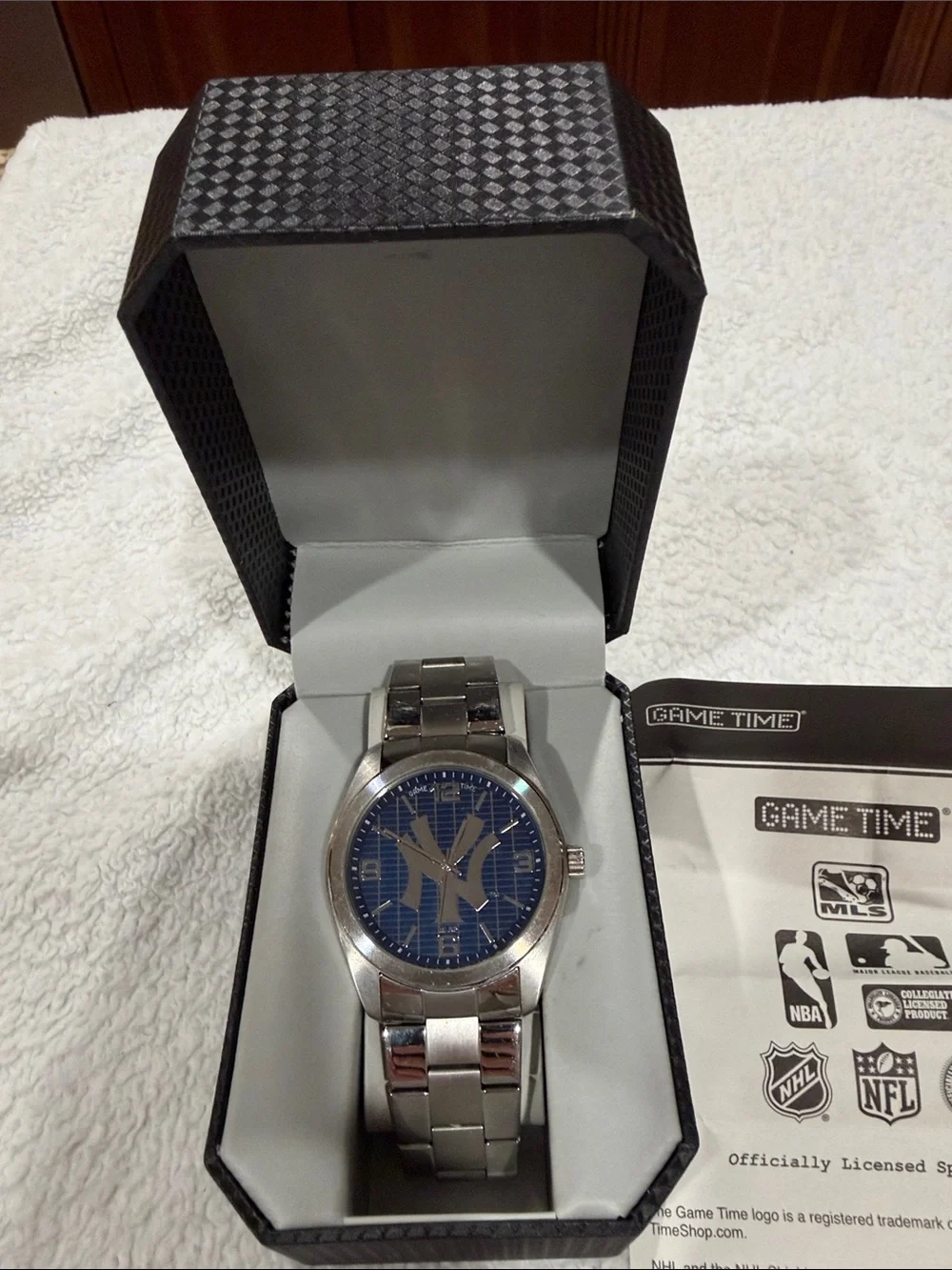 Game Time Silver Men's Watch with Blue Dial featuring NY Logo